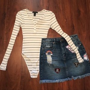 Forever 21 Striped Button Up Bodysuit